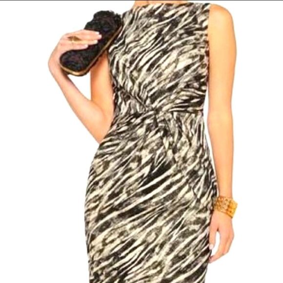 Badgley Mischka Collection Zebra Print Dress Gold Black Size 2 - Picture 1 of 10